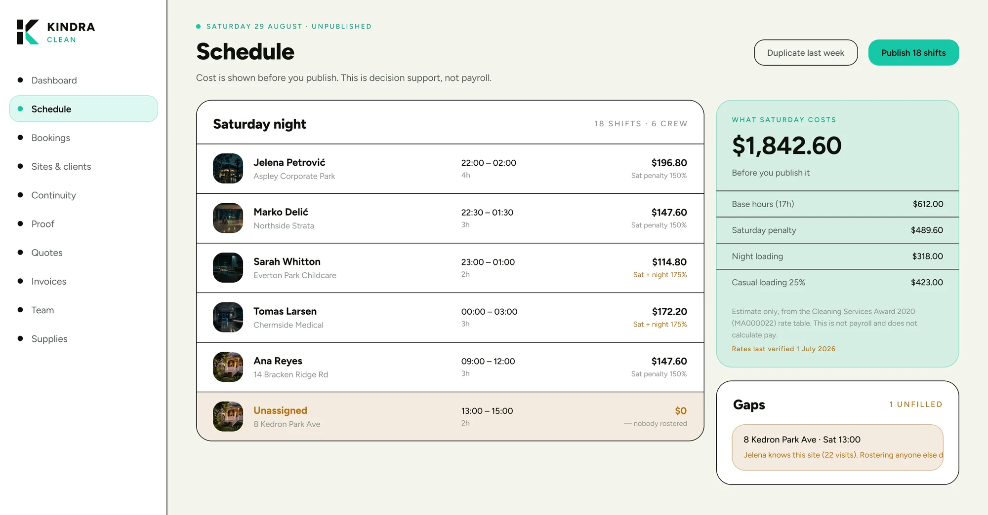 Schedule with award cost preview